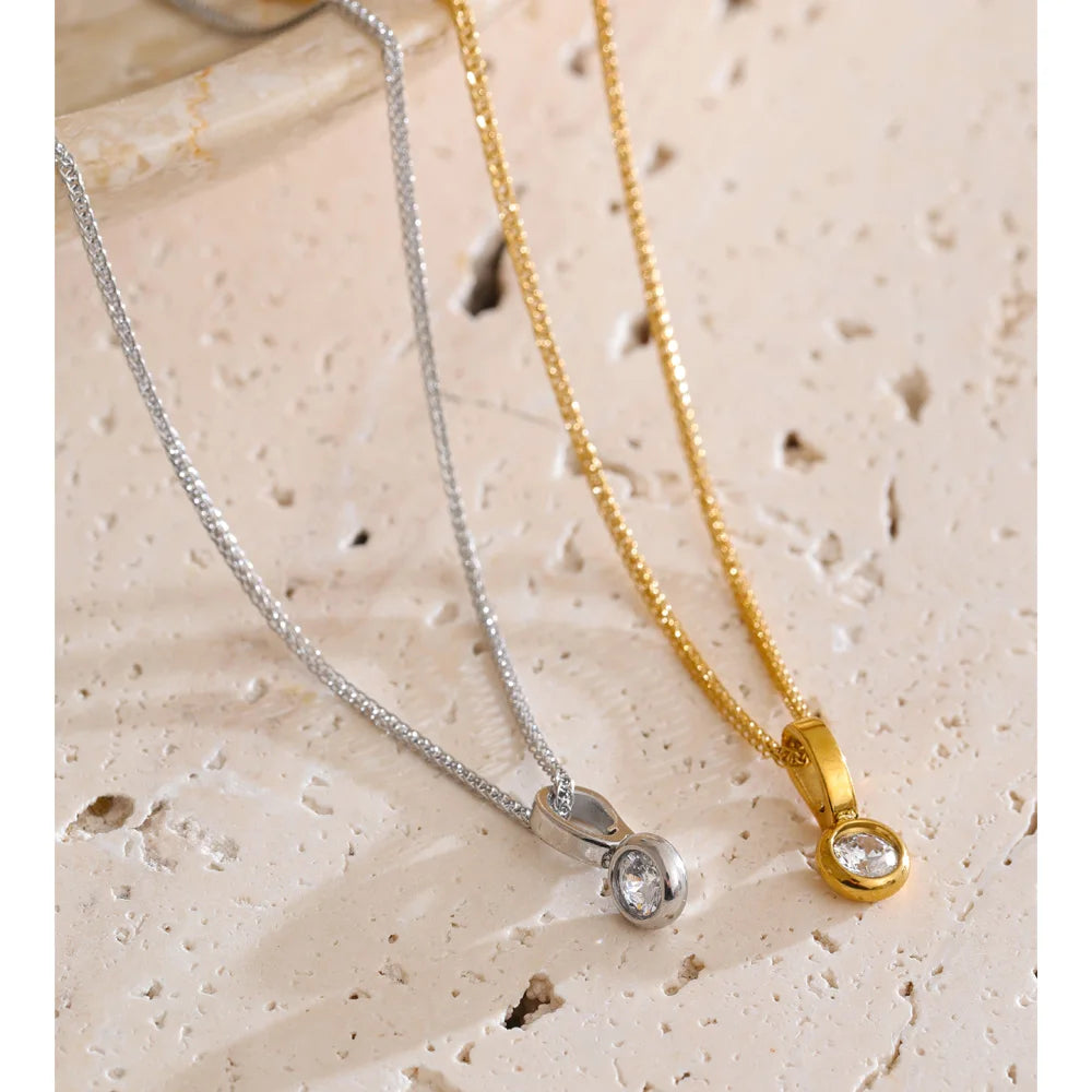 Yhpup Stainless Steel Small Exquisite CZ Zirconia Pendant Necklace for Women Trendy Fashion Chic Collar Jewelry Recommend Gift