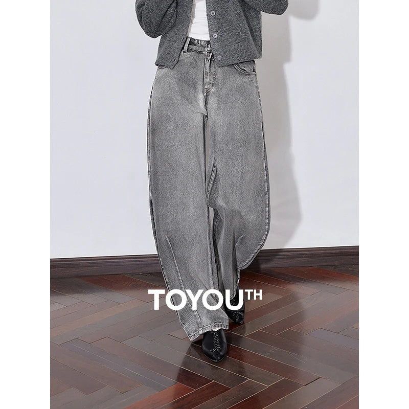 Calça Jeans Feminina Wide Leg Estonada Cintura Média