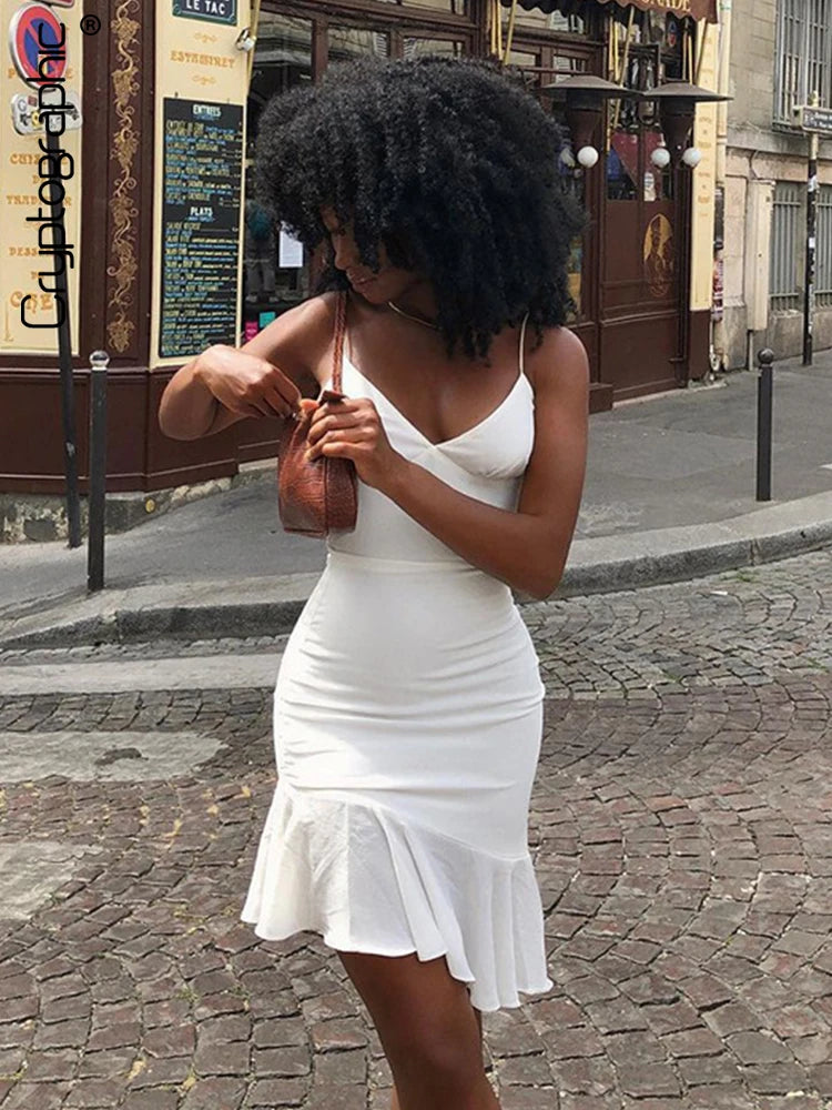 Vestido Curto Feminino de Alças com Babados