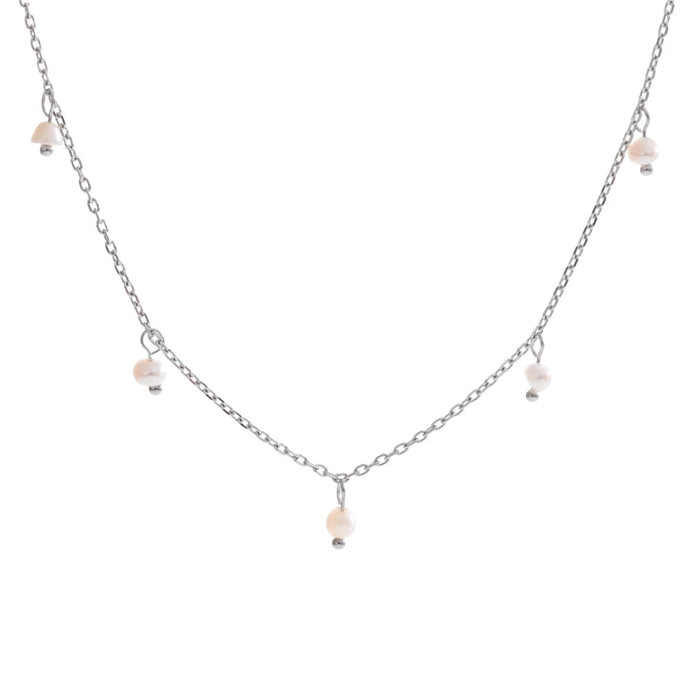 Colar Feminino Gota com Pérola em Aço Inoxidável 16 YH4953A Platinum