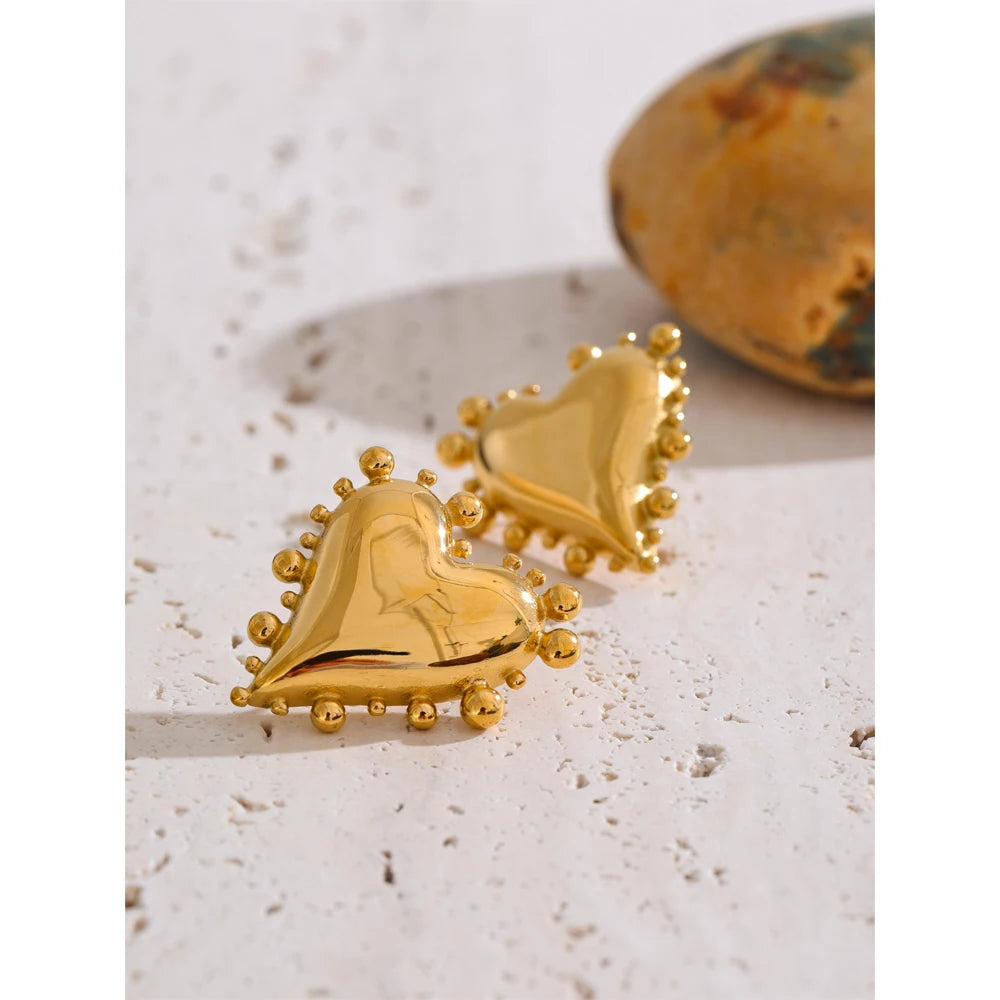 Yhpup Stainless Steel Metal Heart Love Stud Earrings Casting 18K Golden PVD Plated Fashion Romantic Statement Jewelry Accessory
