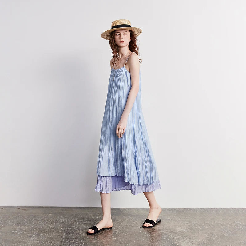 Vestido Midi Azul Claro com Babados