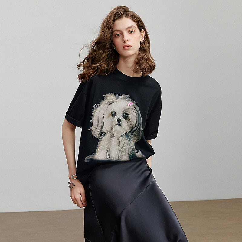 Camiseta Feminina Alongada com Estampa Cartoon