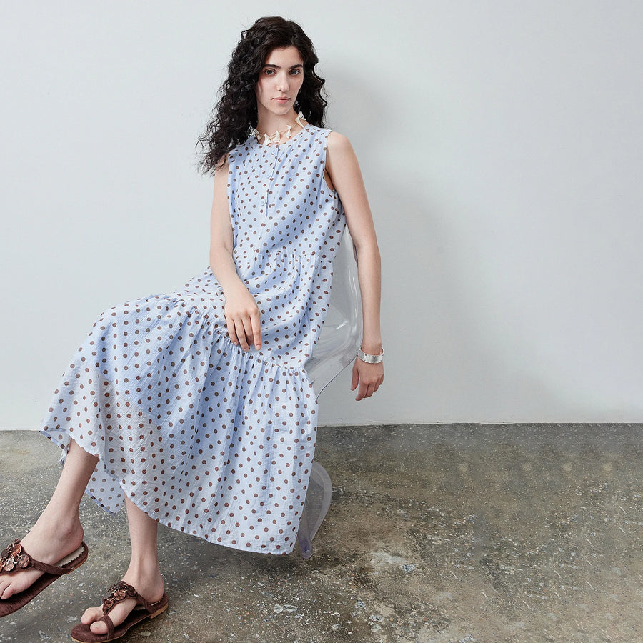 Vestido Midi de Liocel Poá com Saia em Camadas