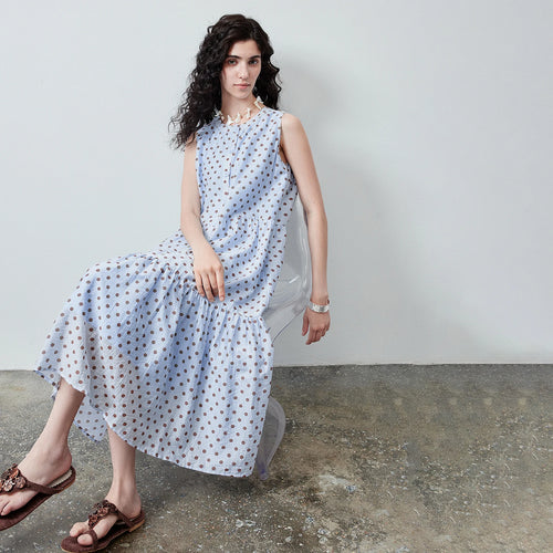 Vestido Midi de Liocel Poá com Saia em Camadas