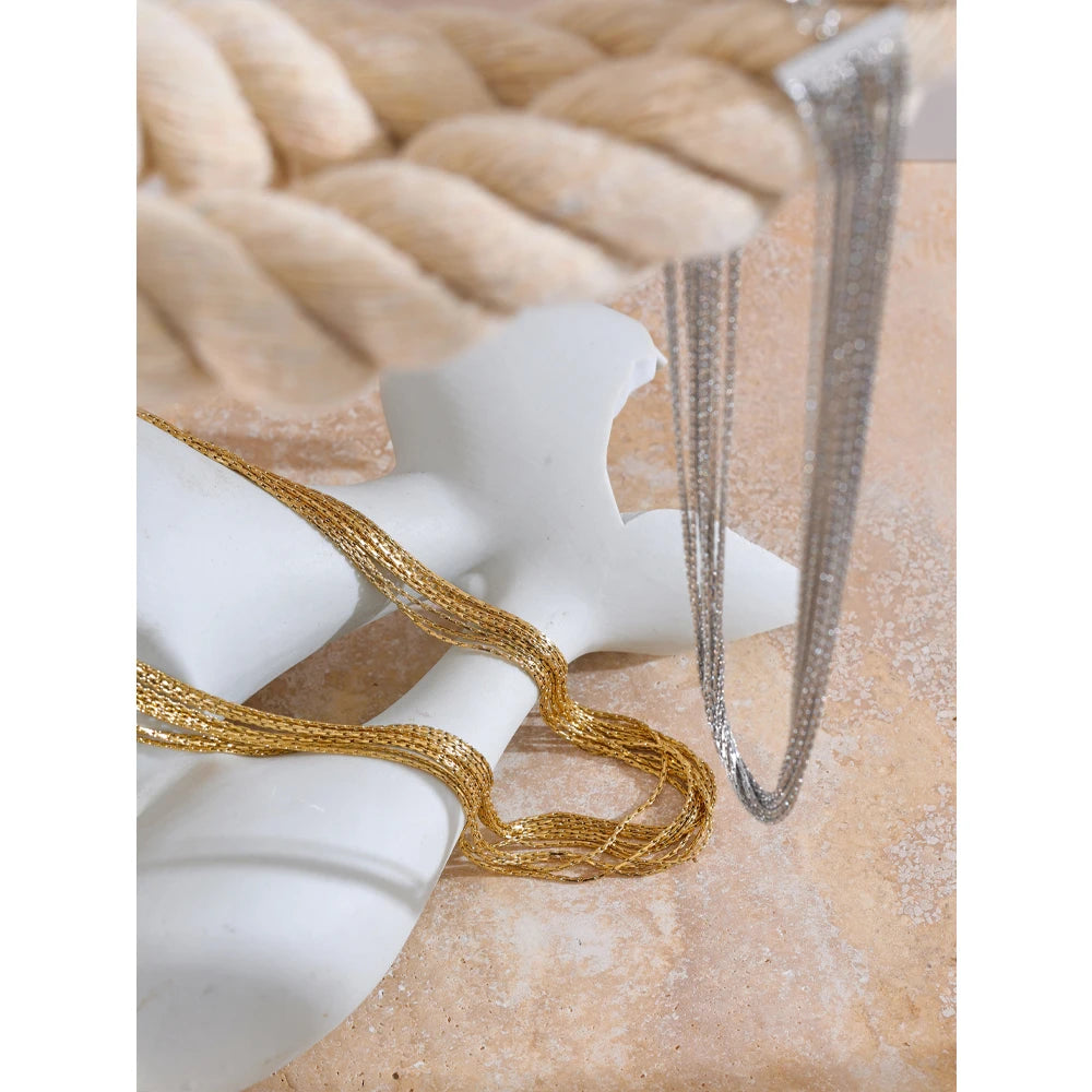 Colar Feminino de Camadas Gota em Aço Inoxidável 5