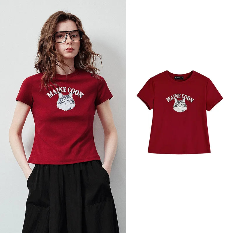 Camiseta Feminina Slim com Estampa de Gato Retrô