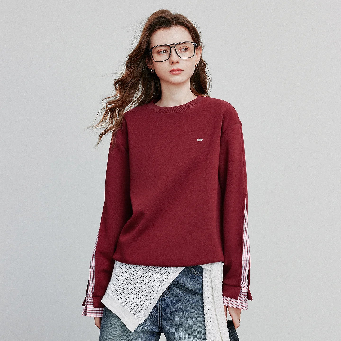 Moletom Feminino Patchwork com Gola Redonda