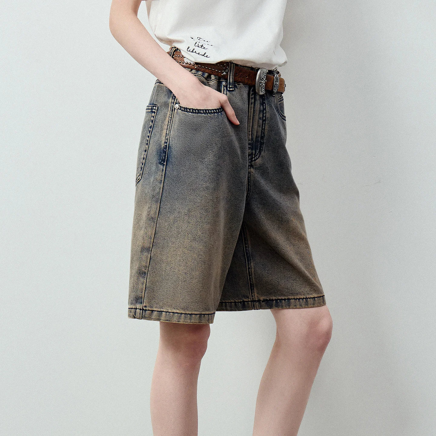 Shorts Jeans Feminino Wide Leg com 5 Bolsos