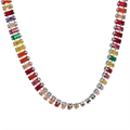 Yhpup Pull-out Adjustable Luxury Colorful Cubic Zirconia Chain Necklace Stainless Steel Waterproof Fashion Bling Jewelry Women YH2346A P-Colorful