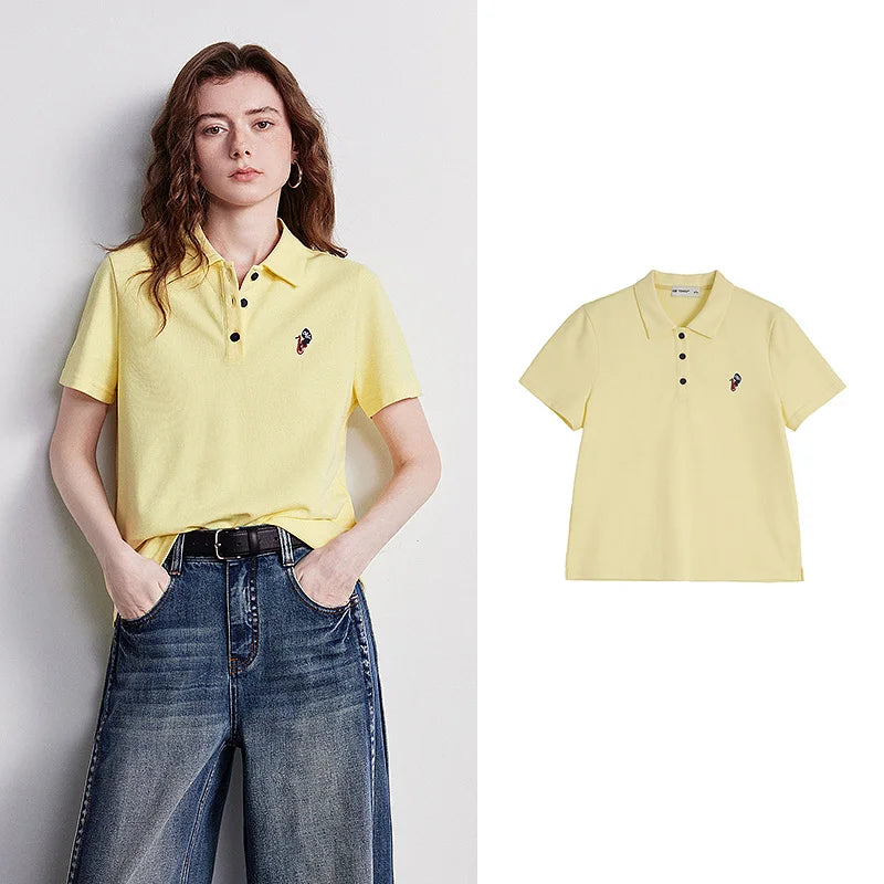 Camiseta Polo Feminina Respirável Manga Curta