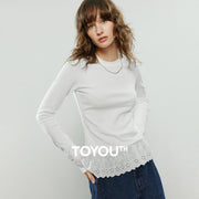 Blusa Feminina Slim com Renda e Toque Cashmere