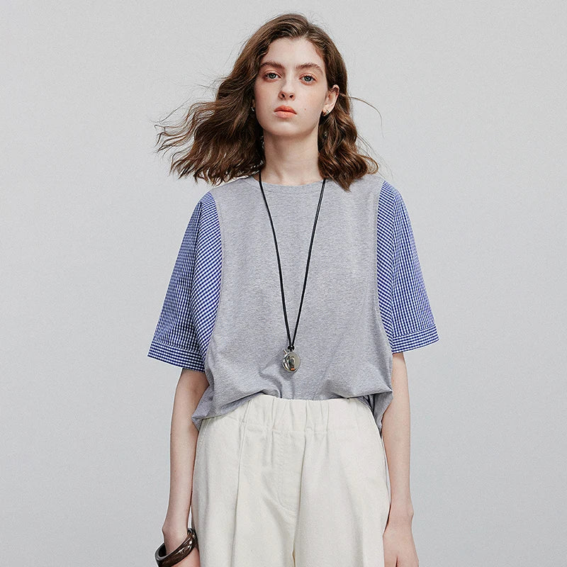 Camiseta Feminina de Liocel com Patchwork