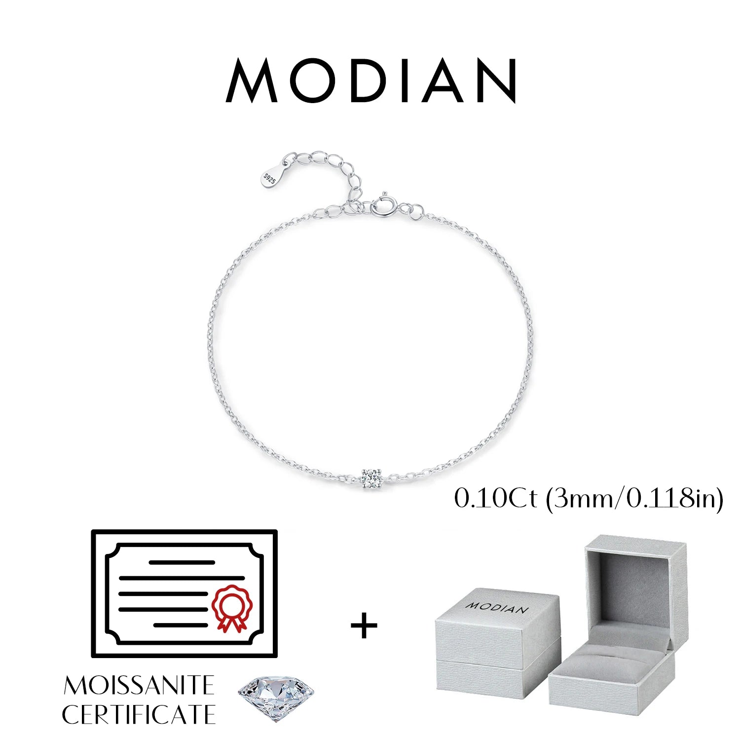 MODIAN D Color Moissanite Bracelet 925 Sterling Silver Classic Minimalist Daily Link Chain Bracelet For Women Fine Jewelry MSB0120
