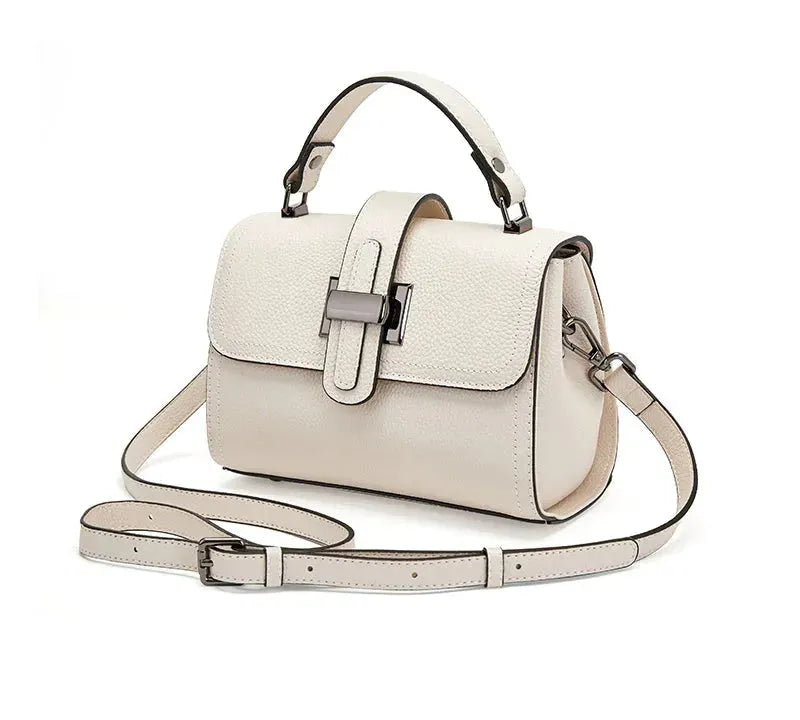 Bolsa feminina pequena de couro legítimo transversal quadrada com alça única Beige 21 10 16