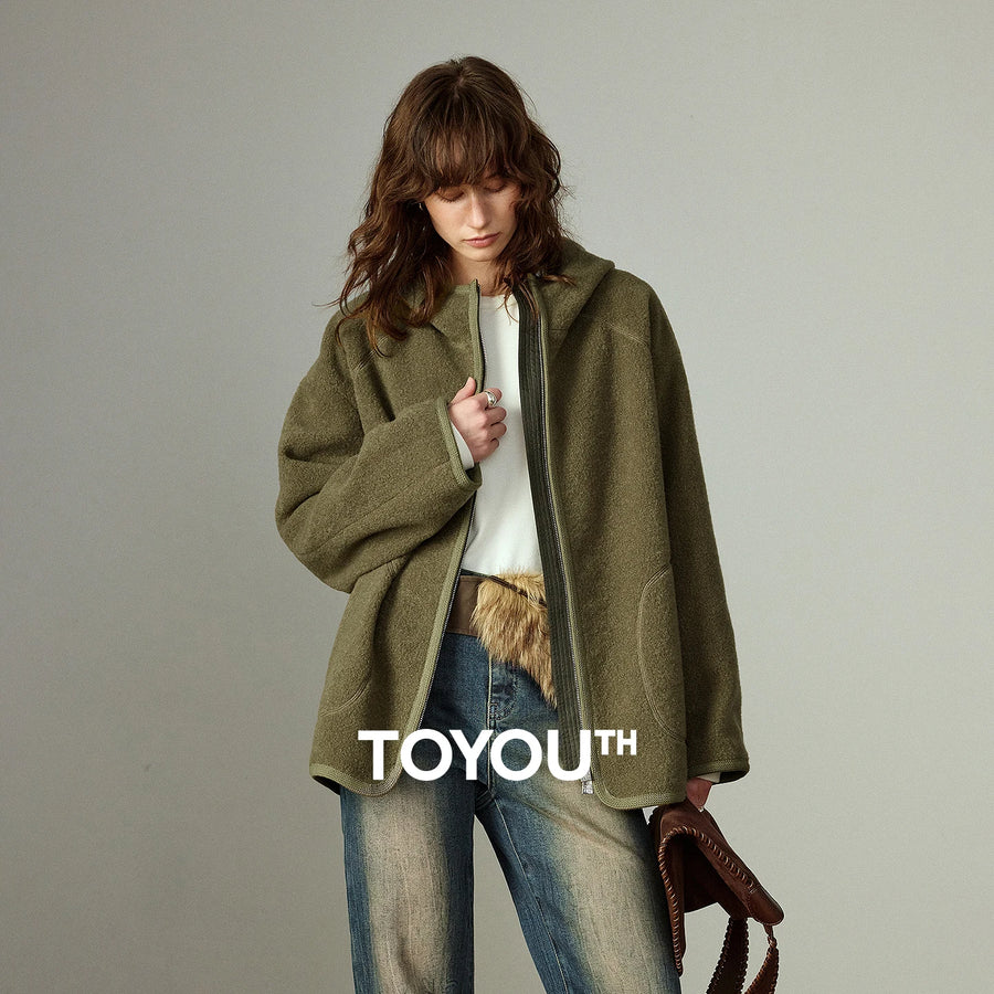 Casaco Feminino de Fleece Verde com Capuz
