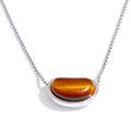 Yhpup Natural Tiger Stone Oval Pendant Necklace ( chain crossing pendant ) Stainless Steel Collar Jewelry Waterproof Wholesale YH392A Steel