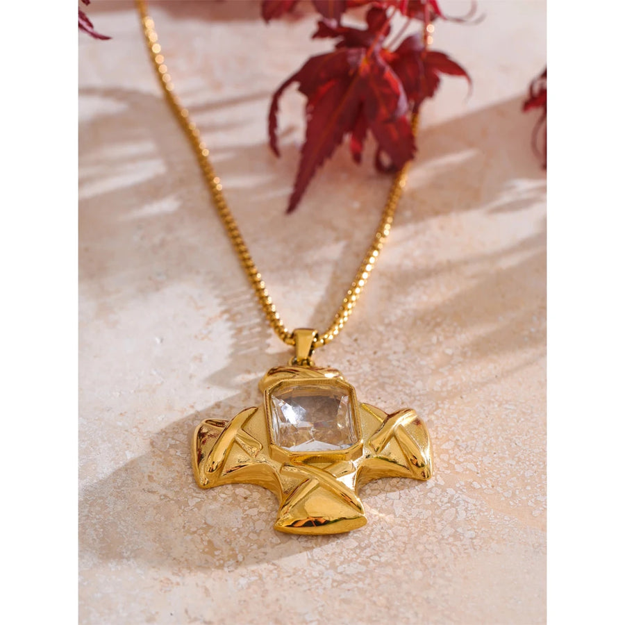 Colar Feminino Cruz com Zircônia em Aço Inoxidável 8