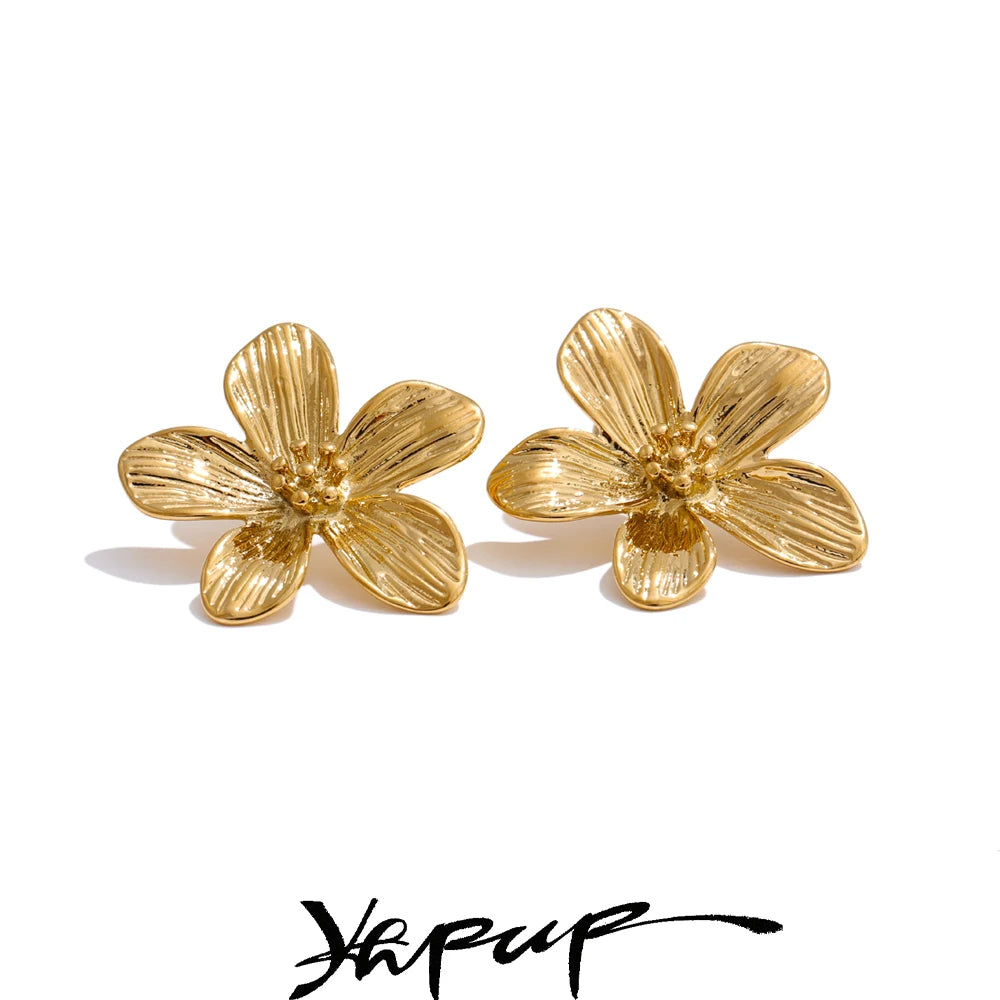 Brinco Pendente Flor em Aço Inoxidável Ouro 5
