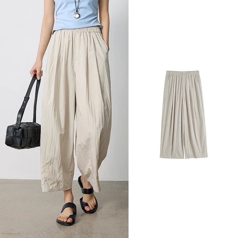 Calça Wide Leg Feminina Texturizada com Cós Elástico