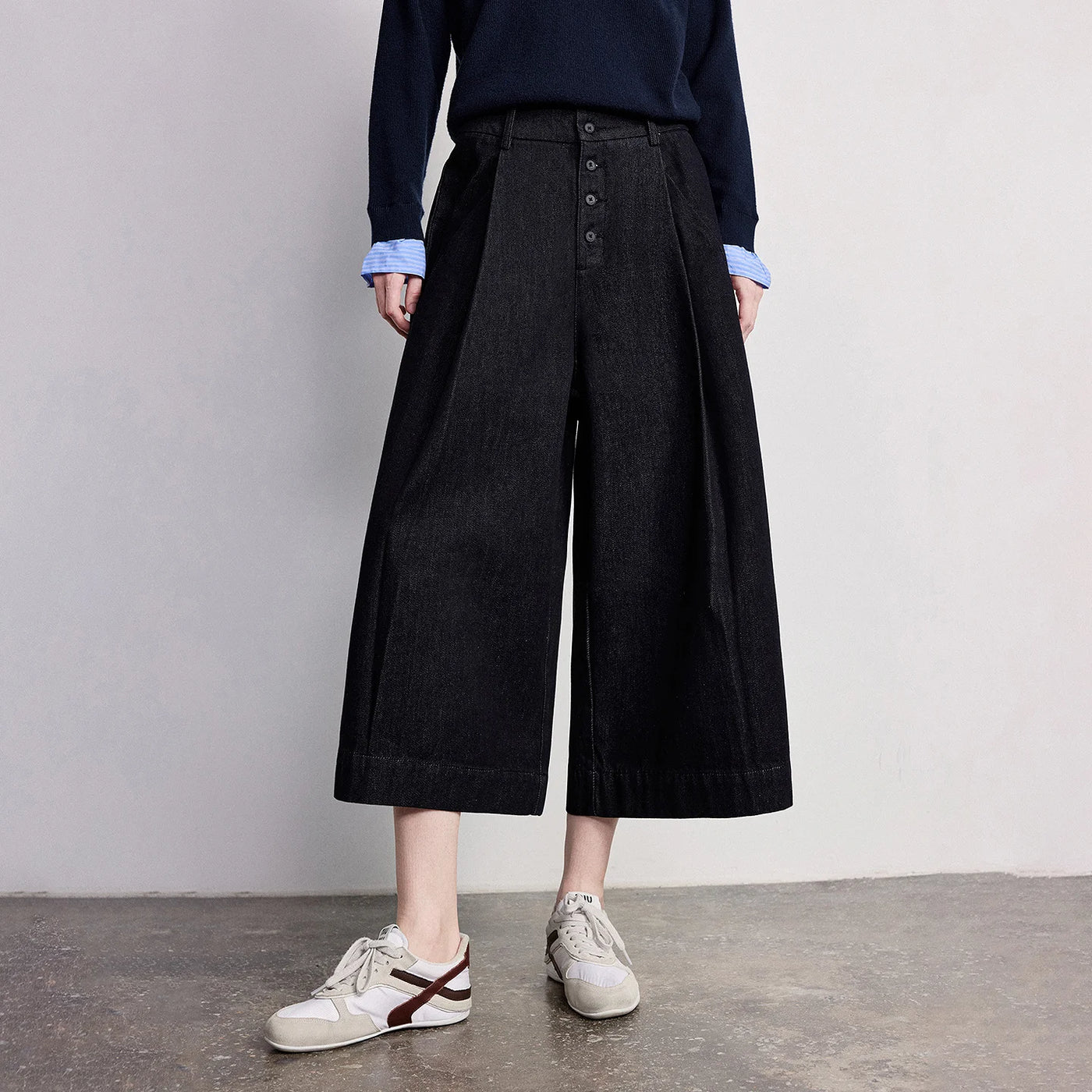 Calça Jeans Feminina Wide Leg Cintura Alta com Liocel