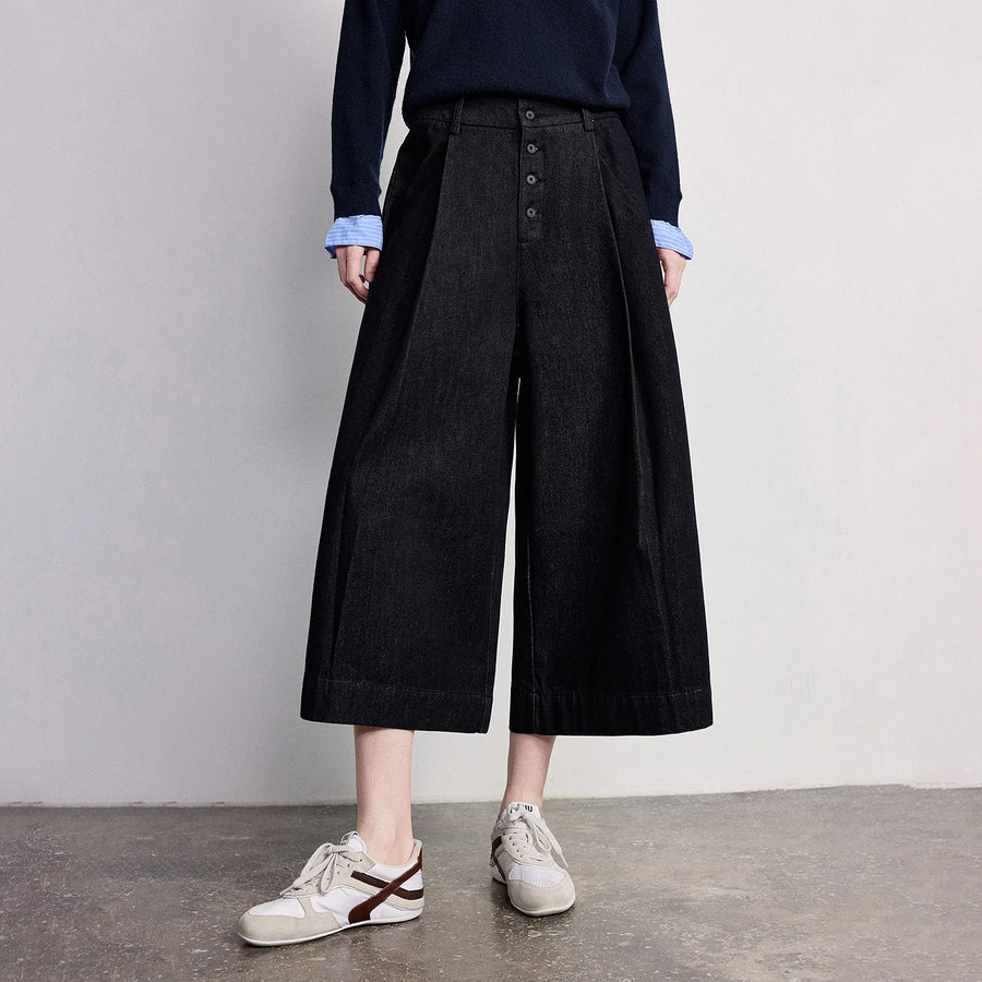 Calça Jeans Feminina Wide Leg Cintura Alta com Liocel