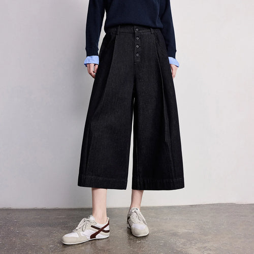 Calça Jeans Feminina Wide Leg Cintura Alta com Liocel