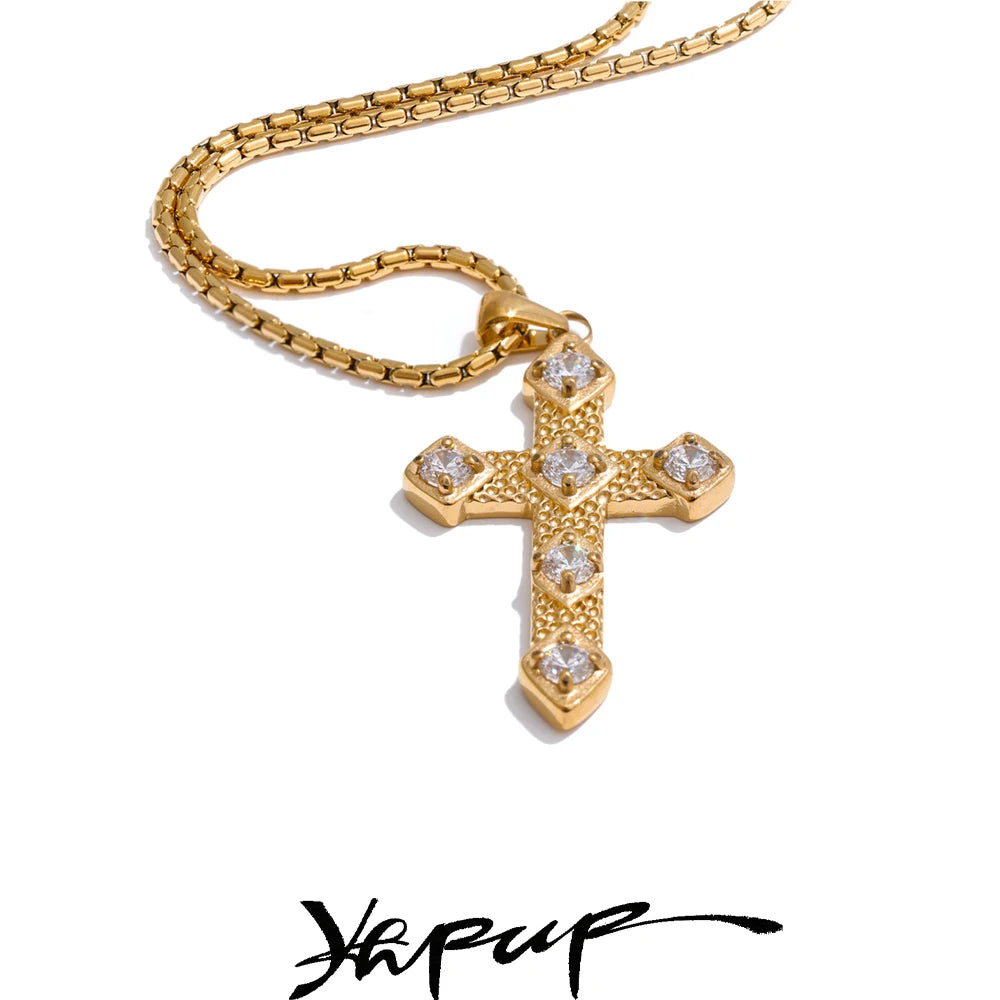 Colar Feminino Cruz com Zircônia em Aço Inoxidável 3