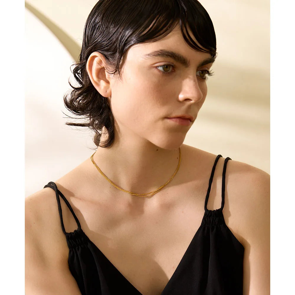 Colar Feminino de Camadas Gota em Aço Inoxidável