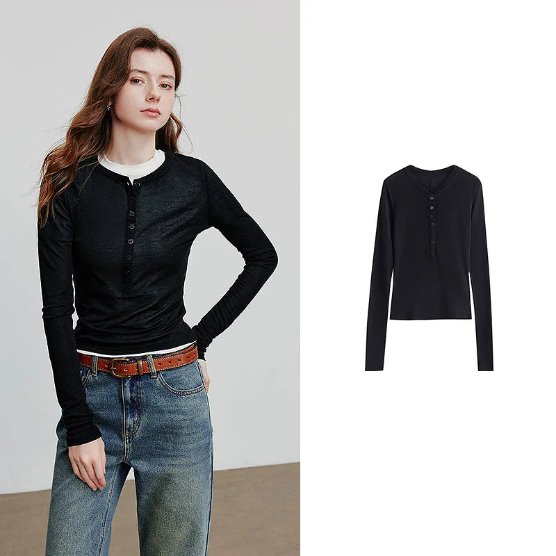 Blusa Feminina de Liocel e Lã Slim Manga Longa