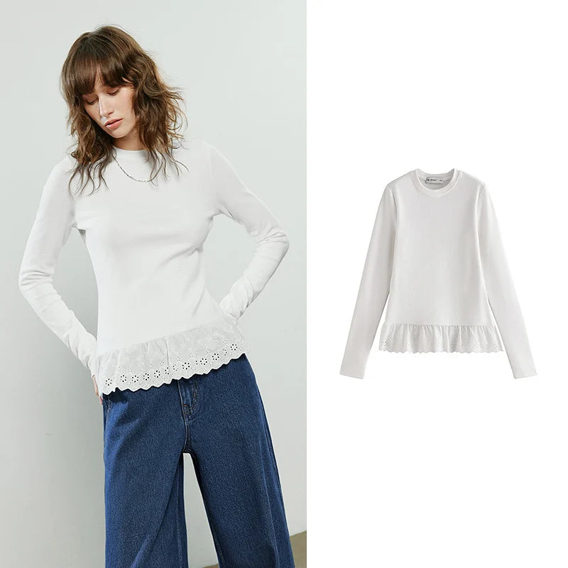 Blusa Feminina Slim com Renda e Toque Cashmere