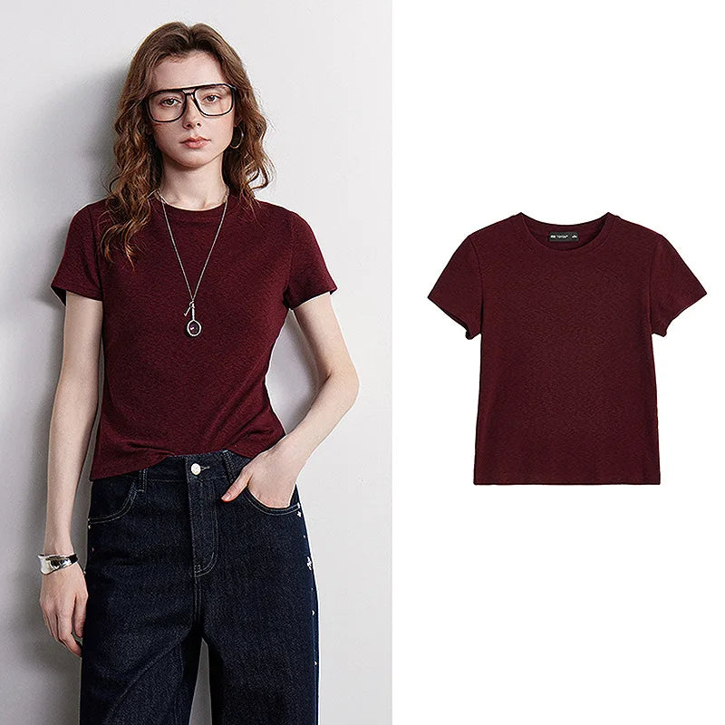 Camiseta Feminina Cropped Slim de Algodão