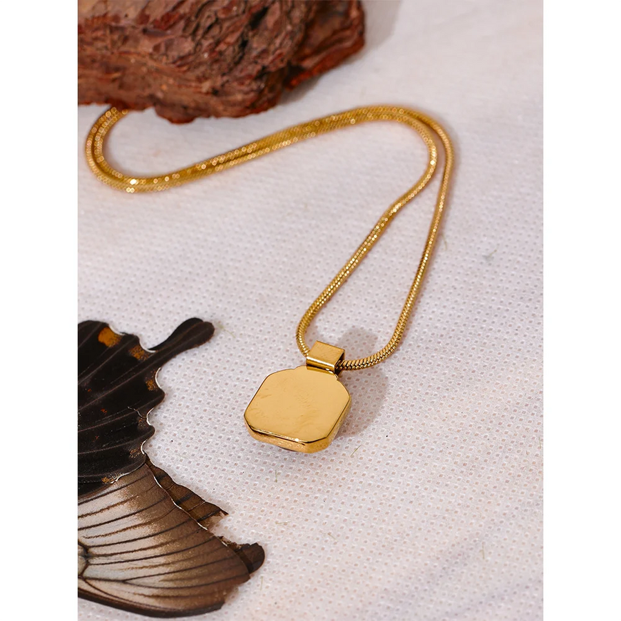 Yhpup High Quality Natural Tiger Stone Square Pendant Necklace Rust Proof Gold Color Fashion Collar Versatile Jewelry Gift