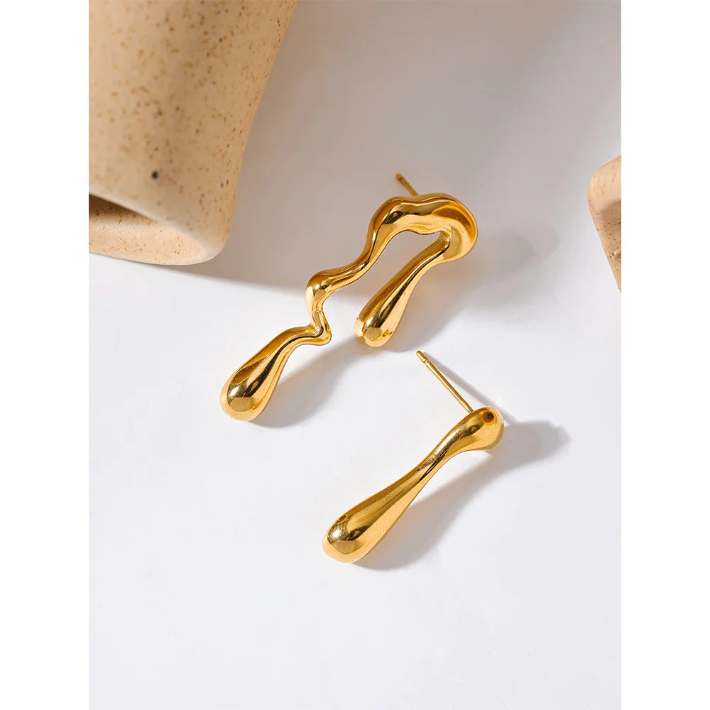 Yhpup 18k Gold Pvd Plated Asymmetry Unusual Big Stud Earrings Stainless Steel Personality Fashion Waterproof Jewelry Women Gift