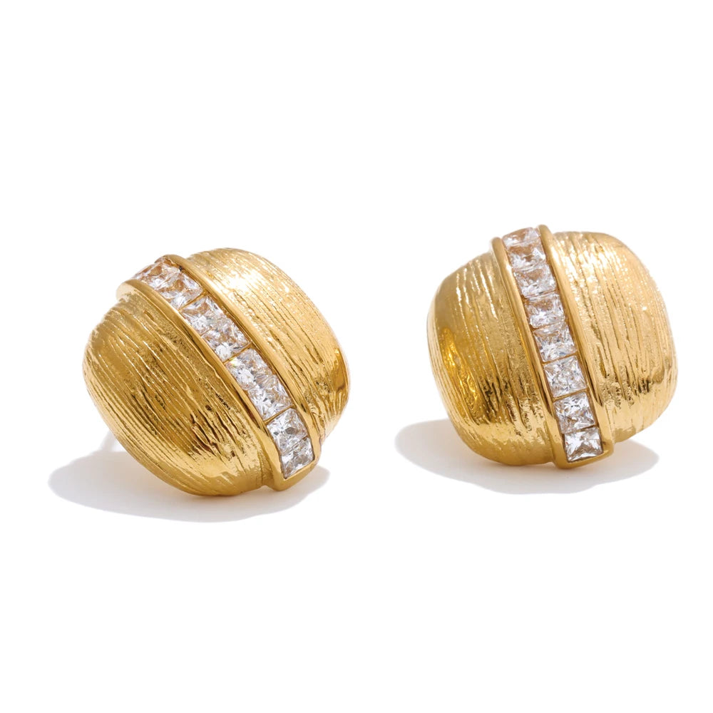 Brinco Pendente Quadrado com Zircônia em Aço Inoxidável Ouro