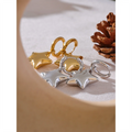 Yhpup Fashion Stainless Steel Star Hollow Thick Drop Hoop Earrings Women 18K Gold Plated Polished Texture Charm Daily Jewelry