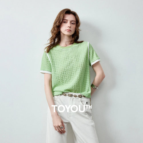 Blusa Feminina Cropped Color Block com Malha Texturizada