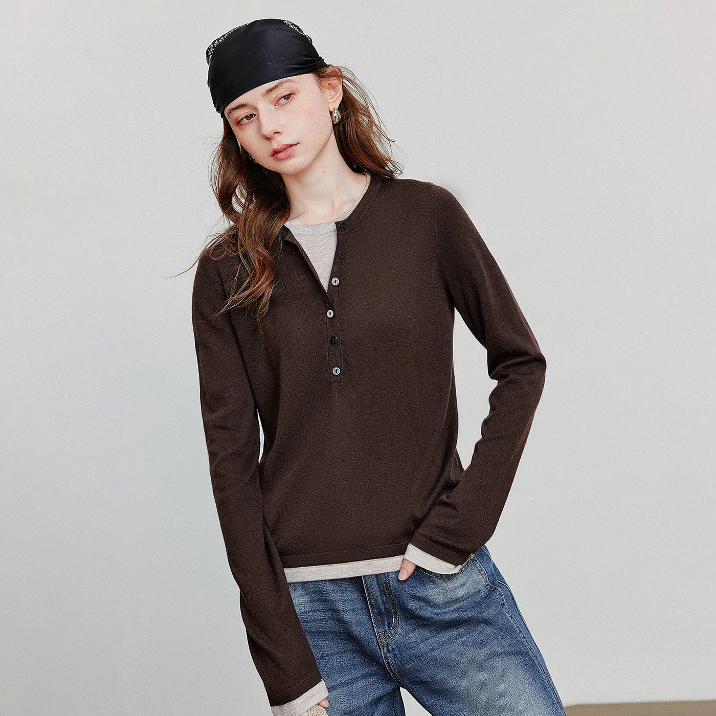 Suéter de Cashmere Efeito Duas Peças para Mulheres