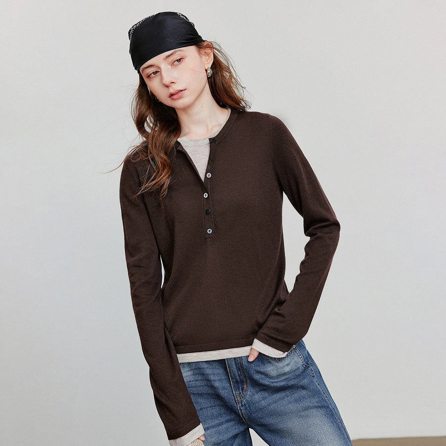 Suéter de Cashmere Efeito Duas Peças para Mulheres