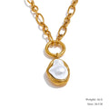 Yhpup Popular Baroque Simulated Pearls Golden Cuban Chain Necklace Earrings Vintage Stainless Steel Elegance Jewelry Gift YH4891A Necklace