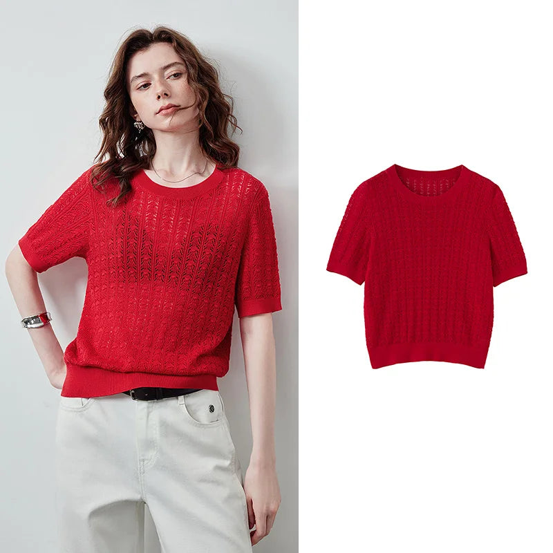 Blusa Feminina de Liocel com Trama Trançada Vazado
