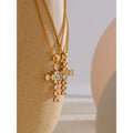 Colar Feminino Cruz com Zircônia em Aço Inoxidável 2