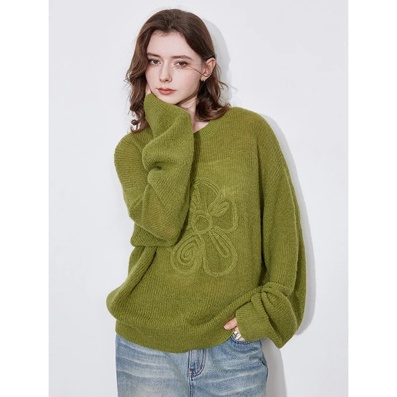 Suéter Floral Peluciado com Manga Longa