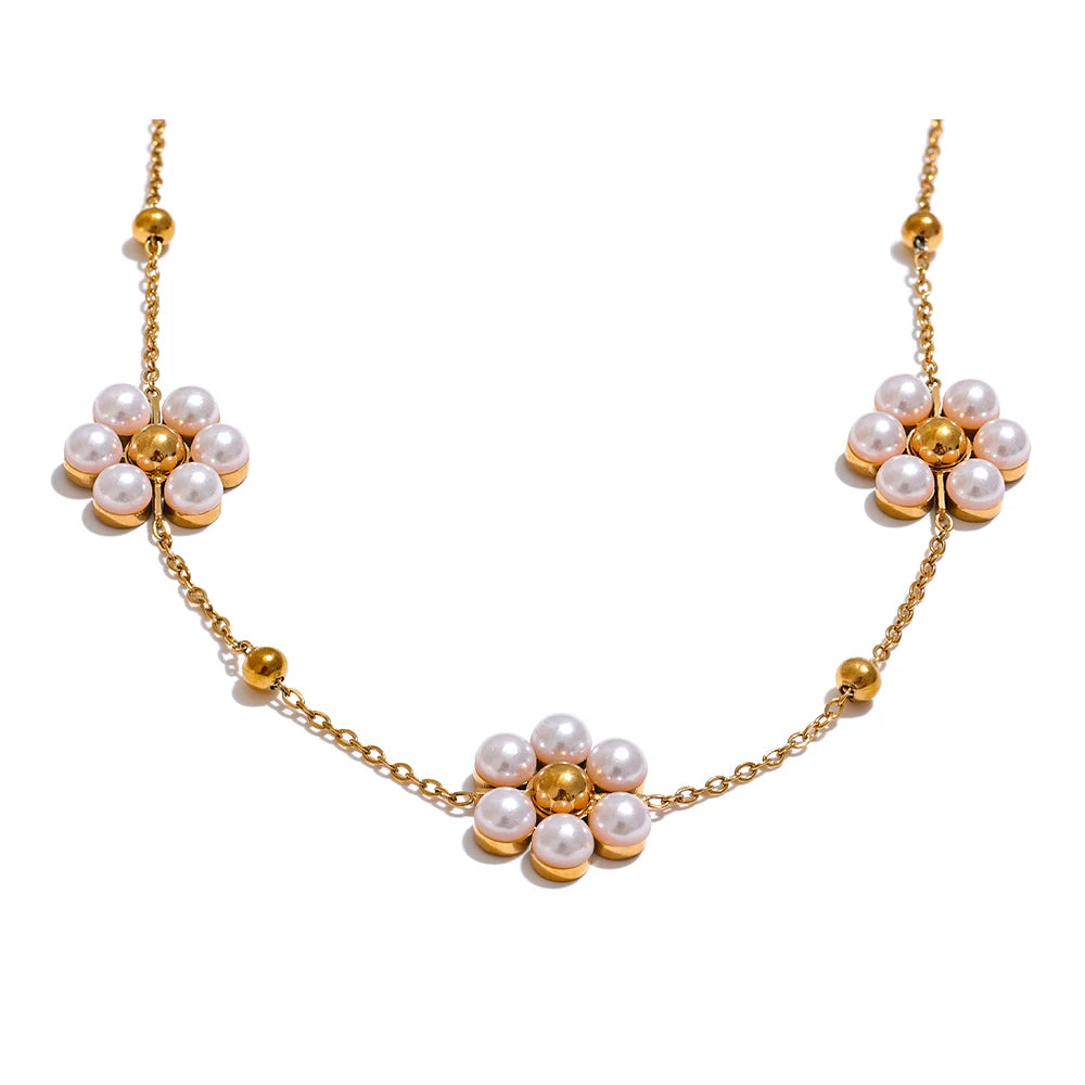 Colar Feminino Flor com Pérola em Aço Inoxidável YH487A Gold