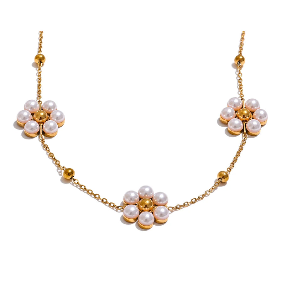 Colar Feminino Flor com Pérola em Aço Inoxidável YH487A Gold