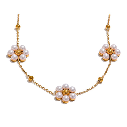 Colar Feminino Flor com Pérola em Aço Inoxidável YH487A Gold
