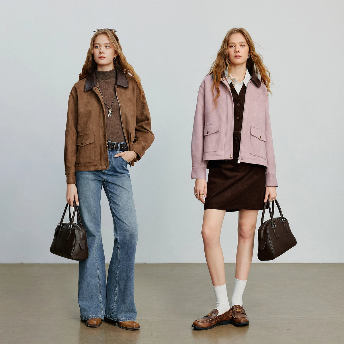 Jaqueta Feminina de Suede Marrom Estilo Barn com Recortes