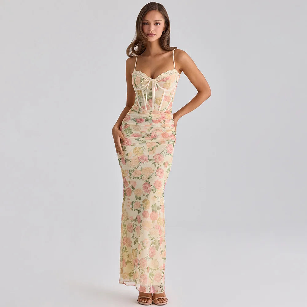 Vestido Longo Feminino Floral com Amarração nas Costas