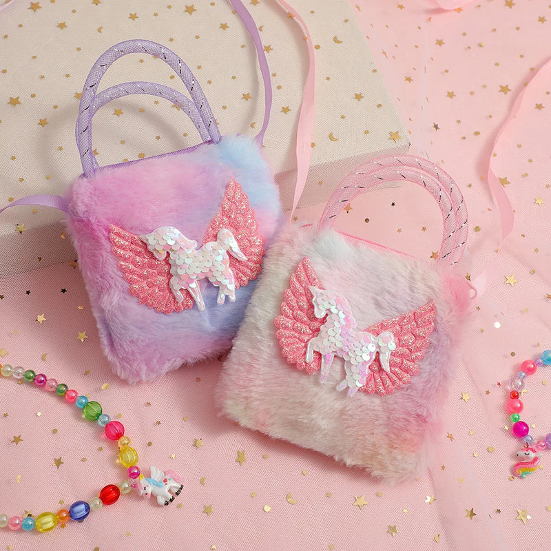 Pequena Bolsa Infantil Unicórdio Super Fofa de Pelúcia