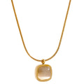 Yhpup Square Green Opal Stone Pendant Drop Dangle Necklace for Women Charm Jewelry Minimalist Geometric Stainless Steel Necklace YH111A Light